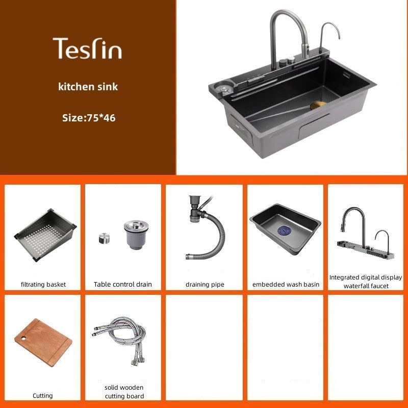 Tesrin YN-K004 Nano Digital Display Kitchen Sink with Cup Washer