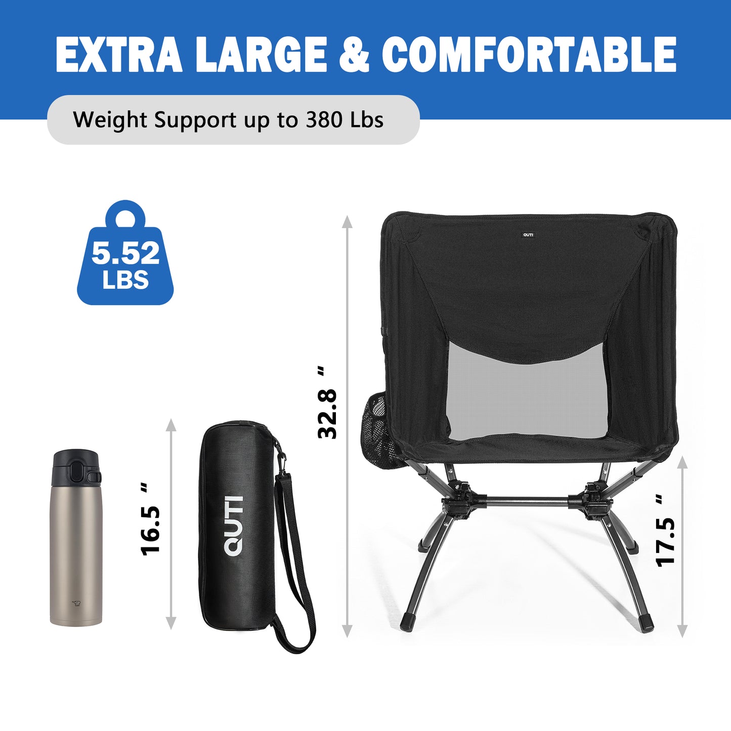 380 LBS Capacity Ultra-Compact Camping Chair | 10s Setup, Lightweight & Durable