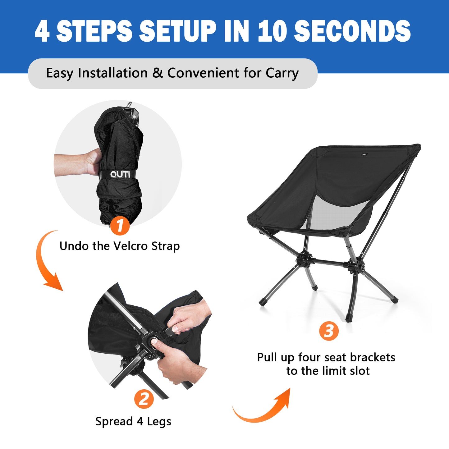380 LBS Capacity Ultra-Compact Camping Chair | 10s Setup, Lightweight & Durable