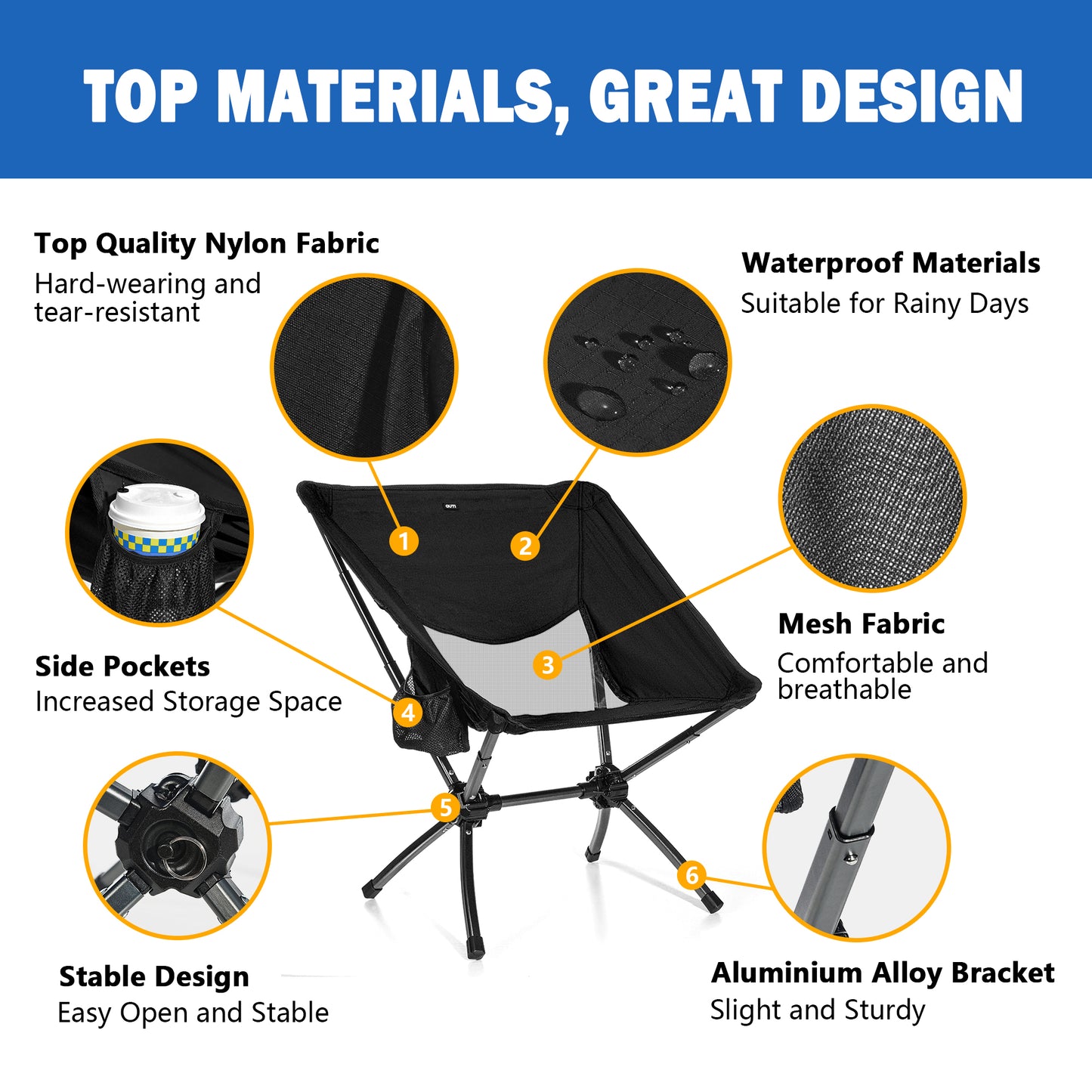 380 LBS Capacity Ultra-Compact Camping Chair | 10s Setup, Lightweight & Durable