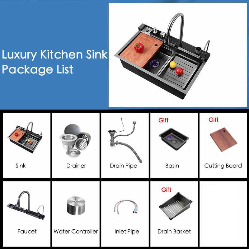Tesrin YN-K104 Luxury Kitchen Sink with Digital Display and Waterfall Design